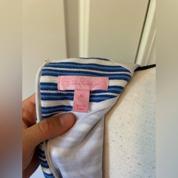 Lilly Pulitzer bree bay Blue Striped Midi Dress v neck fit and flare - Picture 12 of 13